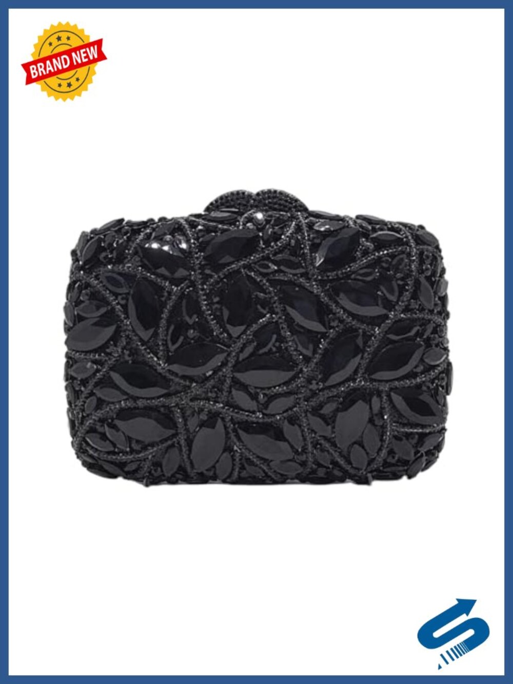Rhinestone Crystal Clutch Evening Bag Faux PU Leather Metal Frame Handbag